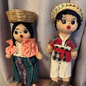 Handcrafted Pink & Teal Textile Folk Doll Pair - Unbranded